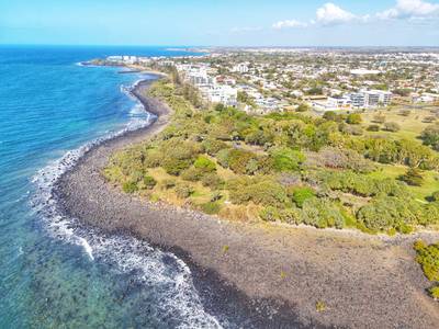 Bargara coastline from the air. Queensland, Australia. Bundaberg. Holiday town, townscape, ocean.