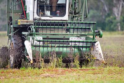 small combine harvester at work