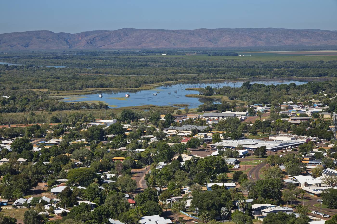 Kununurra seen from Kelly's Knob, with the Kimberley ranges behind