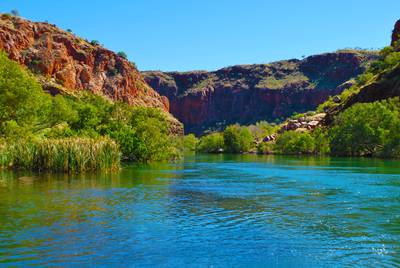 View of Lake Argyle nearby Kununurra, West Australia, Ord River Irrigation Scheme. East Kimberley town of Kununurra