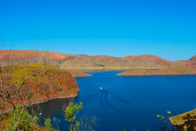 View of Lake Argyle nearby Kununurra, West Australia, Ord River Irrigation Scheme. East Kimberley town of Kununurra