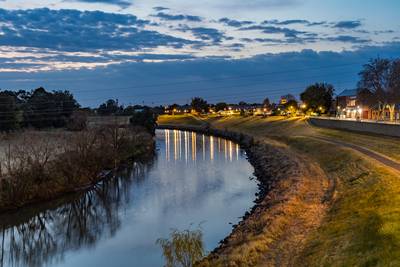 Dawn over the town River