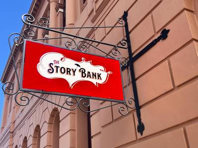 Story Bank Mary Poppins museum sign in Maryborough Queensland Australia
