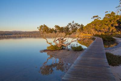 Sunset at the Merimbula Lake Boardwalk, Victoria, Australia