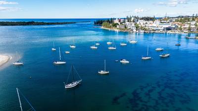 Aerial view of the city and boats in Port Macquarie, New South Wales, Australia