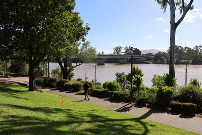 The scenic Rockhampton Riverside Precinct pathway along the Fitzroy River in Queensland, Australia